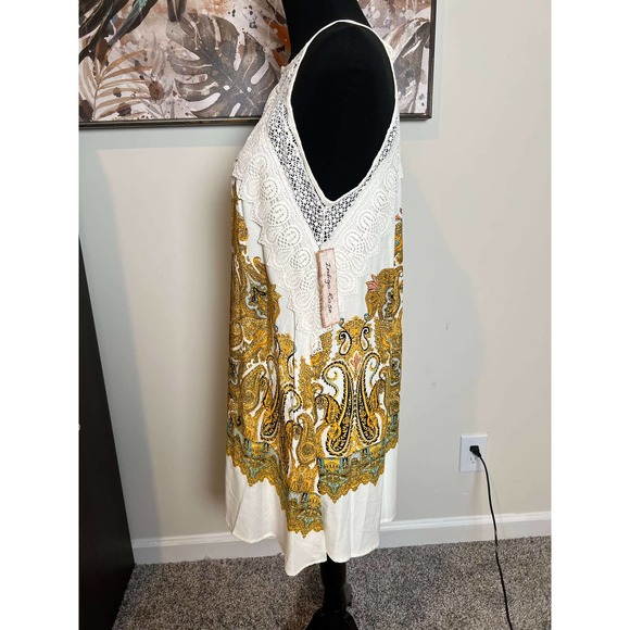 Indigo Rose Pretty Paisley Golden Cream Halter Crochet Lace Slip Dress S - Picture 5 of 12